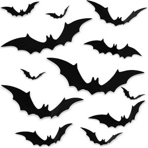 Halloween Bats Wall Decor, Halloween Bats Decorations, Large 3D Pvc Scary Window Bat Stickers, 4 Size Waterproof Black Spooky Bats Decals For Door Wall Decor