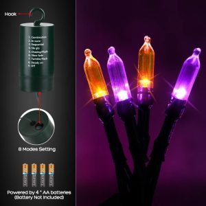 Lyhope Orange & Purple Halloween Lights, 33Ft 100 Led Halloween Decoration Lights Waterproof 8 Modes Battery Operated String Lights For Outdoor & Indoor,Tree, Wreaths, Holiday, Party Decor