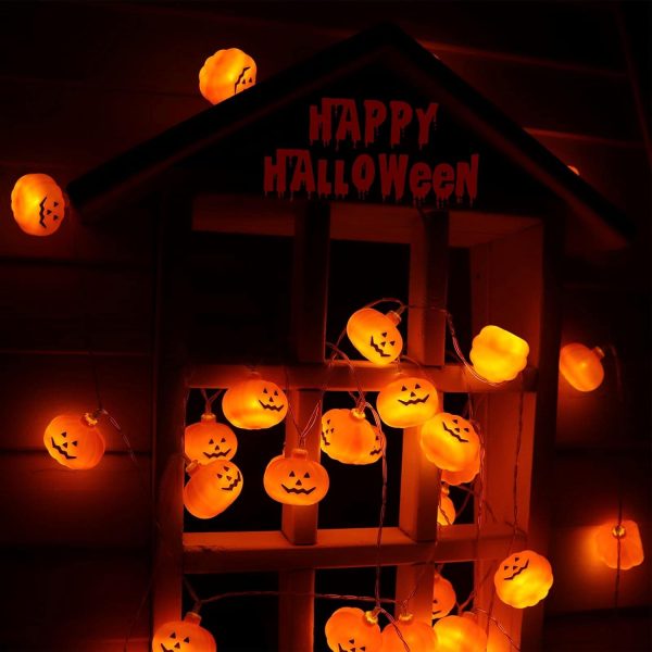 Halloween Pumpkin String Lights, 30 Led 16.4 Ft 8 Modes Timer 3D Waterproof Orange Jack-O-Lantern Battery Operated Decorative Twinkle Lights For Indoor Bedroom Camper Decor Party Decorations