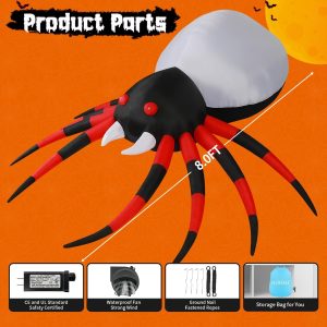 Goosh 5 Ft And 8 Ft Halloween Inflatable Spider Outdoor Decoration With Light Blow Up Yard Spider Inflatables Holiday Inflatables For Outdoor Yard Garden Lawn Decor