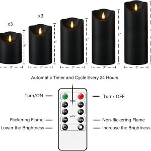 Nimiko Flameless Candles With Remote, Battery Operated Flickering Flameless Candles, Led Candles With Timer 2/4/6/8H, With Realistic Led Candles Set Of 9 (D3 X H 3 4 5 6 7) (Black)