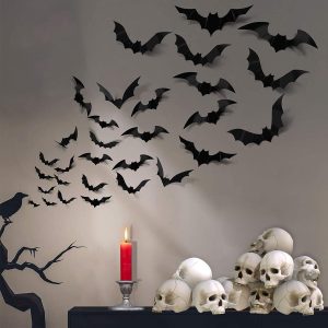 88 Pcs Halloween Decorations Indoor Pvc 3D Scary Bats Wall Decor Diy Halloween Bat Decoration Stickers For Home Decor Bathroom Indoor Party Supplies