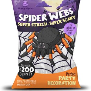 Happy Hippo Halloween Spider Web Decoration, Plastic Spiders, Party Supplies, Spider Webs (Small, 200 Sq Feet)