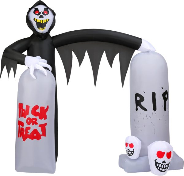 Haunted Hill Farm 8-Ft. Grim Reaper Tombstone Arch Blow Up With Lights, Outdoor Halloween Inflatable Decoration For Walkway, Lawn And Yard, Giant Spooky Holiday Decor