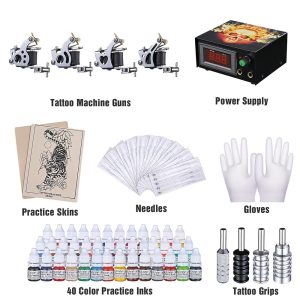 Tattoo Kit 4 Machine Lcd Power Supply 40 Ink W/ Case