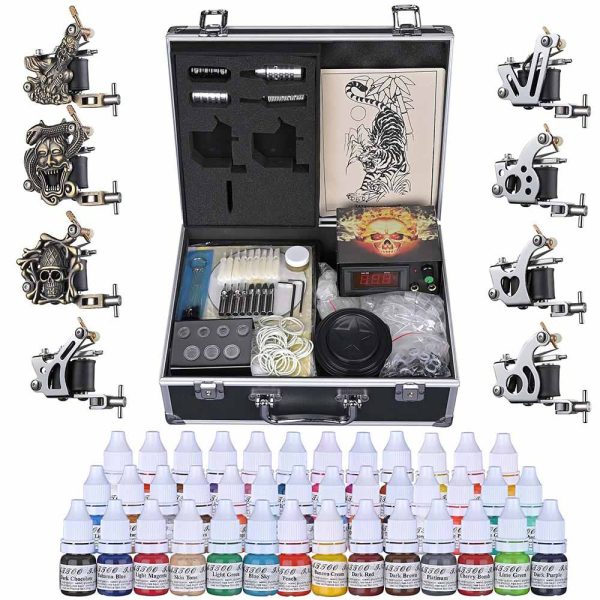 Tattoo Kit 8 Machine Lcd Power Supply 40 Ink W/ Case