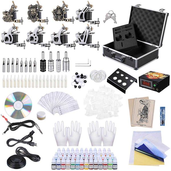 Tattoo Kit 8 Machine Lcd Power Supply 40 Ink W/ Case