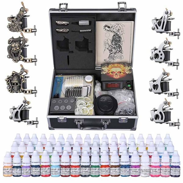 Tattoo Kit 8 Machines Lcd Power Supply 54 Ink W/ Case