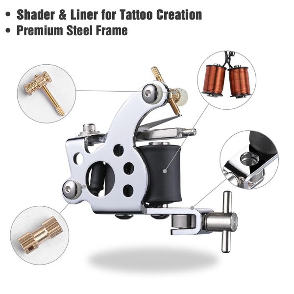 2 Tattoo Machines Tattoo Kit W/ Power Supply 4 Inks