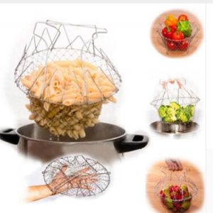 Deep Fry Basket Stainless Steel Multi-Function Foldable Chef Cooking Basket Flexible Kitchen Tool For Fried Food Washing Fruits Vegetables