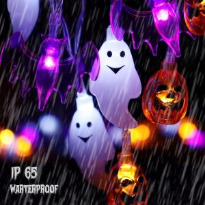 Zimati Halloween Lights, 16 Ft 30 Led 3D Pumpkin Bat Ghost Battery Operated String Lights With Timer - 8 Lighting Modes Fairy Lights For Home Door Porch Decor Indoor Outdoor Party Decorations