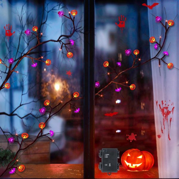 Toodour Halloween Decoration Indoor, 7Ft Orange & Purple Halloween Willow Vine Lights With Spider, Bat, Pumpkin, Waterproof Battery Operated Halloween Lights For Window Table Wall Decor