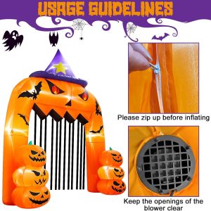 12Ft Halloween Inflatables Pumpkin Archway, Blow Up Halloween Decorations Outside Scary Halloween Entrance Arch With Built-In Blower & Leds, Giant Pumpkin Archway Outdoor Decor For Lawn Yard Made In