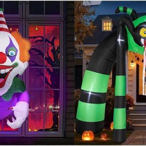 Nervure 4 Ft Halloween Clown Inflatables - 11 Ft Halloween Inflatable Spider Archway - Halloween Blow Up With Build-In Leds For Outdoor, Yard, Garden, Lawn Decorations