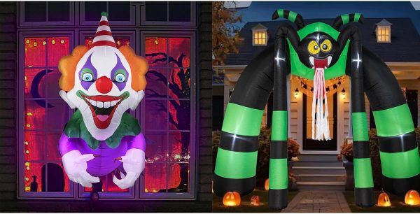 Nervure 4 Ft Halloween Clown Inflatables - 11 Ft Halloween Inflatable Spider Archway - Halloween Blow Up With Build-In Leds For Outdoor, Yard, Garden, Lawn Decorations