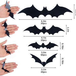 Diyasy Bats Wall Decor,120 Pcs 3D Bat Halloween Decoration Stickers For Home Decor 4 Size Waterproof Black Spooky Bats For Room Décor