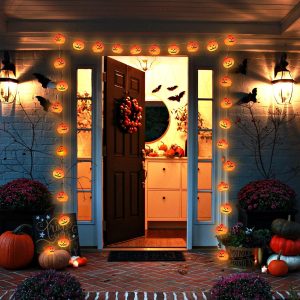 Halloween Pumpkin String Lights, 30 Led 16.4 Ft 8 Modes Timer 3D Waterproof Orange Jack-O-Lantern Battery Operated Decorative Twinkle Lights For Indoor Bedroom Camper Decor Party Decorations