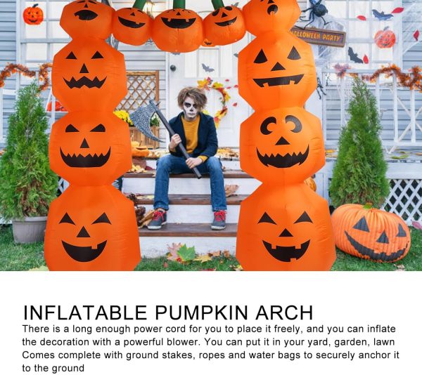 7.9X6.6Ft Halloween Inflatable Pumpkin Archway, Giant Halloween Inflatable Arch Decoration Waterproof Inflatable Pumpkin Arch Halloween Blow Up Decoration For Yard, Garden, Lawn