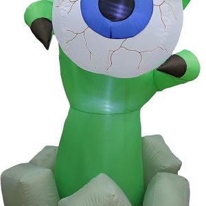 Two Halloween Party Decorations Bundle, Includes 6 Foot Tall Inflatable Monster Hand With Eyeball, And 8 Foot Tall Inflatable Ghosts Spider Archway Arch Outdoor Indoor Blowup With Led Lights