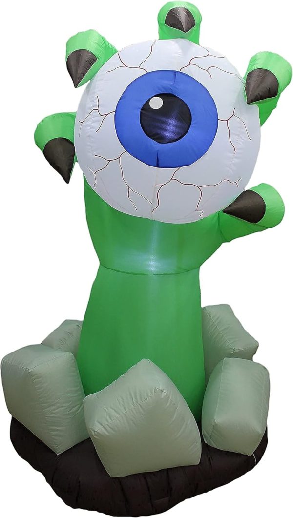 Two Halloween Party Decorations Bundle, Includes 6 Foot Tall Inflatable Monster Hand With Eyeball, And 8 Foot Tall Inflatable Ghosts Spider Archway Arch Outdoor Indoor Blowup With Led Lights