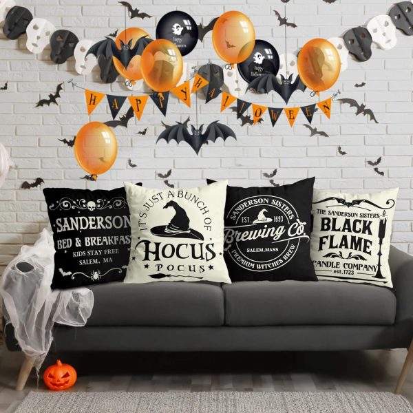 Halloween Decorations Pillow Covers 18X18 Set Of 4 Halloween Decor Indoor Outdoor Hocus Pocus Farmhouse Saying Halloween Decorative Cushion Cases Party Supplies For Home Sofa Couch Bed Chair