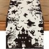 Artoid Mode Black White Spooky Haunted House Tree Ghost Witch Halloween Table Runner, Fall Kitchen Dining Table Decoration For Home Party Decor 13X72 Inch