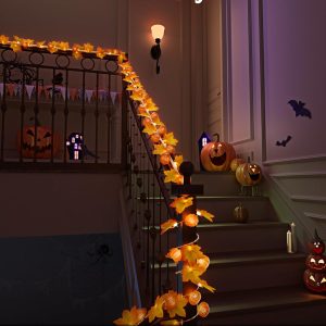 Jackyled Halloween String Lights 30-Led Pumpkin Maple Leaf Decor Lights 15 Ft 8 Modes With Remote Control And Timer Ip65 Waterproof Battery-Powered For Indoor Outdoor Festival Party Decoration