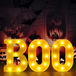 Diydec Halloween Decorations-3 Led Marquee Light Up Letters Sign Boo Halloween Letter Lights For Home Indoor Kitchen Fireplace Party Table Decor Supplies