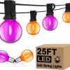 25Ft Outdoor Halloween String Lights, G40 Outdoor Halloween Decorations Lights With 27 Led Shatterproof Orange Purple Globe Lights(2 Spare), Hanging Patio Lights For Holiday Balcony Backyard Party