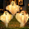 3 Pack Halloween Outdoor Decorations Lighted Ghost Yard Stakes With 50 Led Warm White Lights 8 Modes Battery Operated Bendable Arm Light Up White Cloth Ghost Yard Garden Outside Haunted House Decor