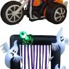 Two Halloween Party Decorations Bundle, Includes 7 Foot Long Inflatable Grim Reaper On Motorcycle, And 8 Foot Tall Inflatable Ghosts Spider Archway Arch Outdoor Indoor Blowup With Lights