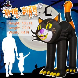 12 Ft Halloween Inflatables Pumpkin Reaper Halloween Decorations Outdoor Inflatable Halloween Blow Up Yard Decorations Outdoor Party Garden Lawn (Black Cat)