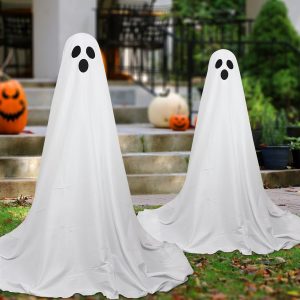 Dazonge 2 Packs Halloween Decorations Outdoor, Spooky Ghost Halloween Decor With String Lights Battery Operated, Easy To Assemble Ghost Decorations For Front Porch Yard