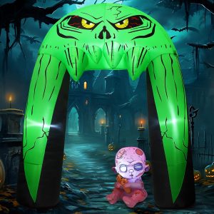 Comin 2Pcs Scary Halloween Inflatables Outdoor Decorations Halloween Inflatables Archway Zombie Baby Blow Up Yard With Built-In Leds For Party Garden Lawn Decor