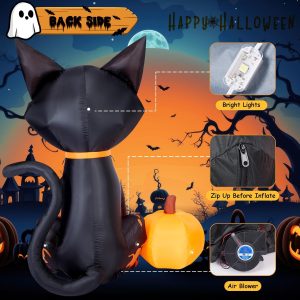 Camuland 5Ft Halloween Decorations Outdoor, Halloween Inflatable Blow Up Black Cat And Pumpkin Decor With Built-In Led Lights Trick Or Treat For Indoor Lawns Yards Party Home