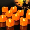 Halloween 12 Pack Orange Tea Lights, Small Dripping Candles, Battery Operated Led Tealights, Mini Pumpkins Lights With Warm White Bulb, Flameless, Electric Tea Candles Realistic For Halloween