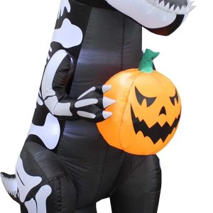 Two Halloween Party Decorations Bundle, Includes 8 Foot Tall Halloween Inflatable Vampire Monster Archway, And 6 Foot Tall Halloween Inflatable Skeleton Dinosaur Tyrannosaurus T-Rex With Pumpkin