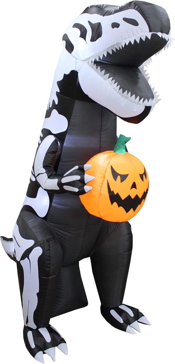 Two Halloween Party Decorations Bundle, Includes 8 Foot Tall Halloween Inflatable Vampire Monster Archway, And 6 Foot Tall Halloween Inflatable Skeleton Dinosaur Tyrannosaurus T-Rex With Pumpkin