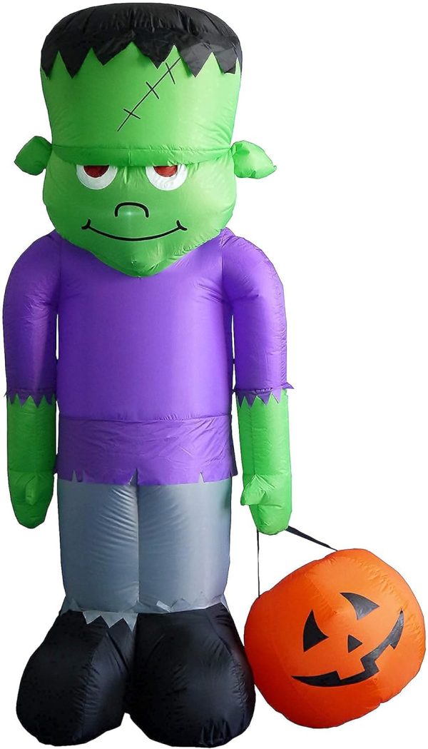 Two Halloween Party Decorations Bundle, Includes 8 Foot Tall Inflatable Frankenstein Monster, And 8 Foot Tall Inflatable Ghosts Spider Archway Arch Outdoor Indoor Blowup With Led Lights