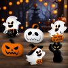 M Amfeov 6Pc Cute Ghost Halloween Decorations Indoor, Wooden Halloween Table Decorations Set Of 6, Black Cat Bat Signs Pumpkin Blocks For Party Home Shelf Display