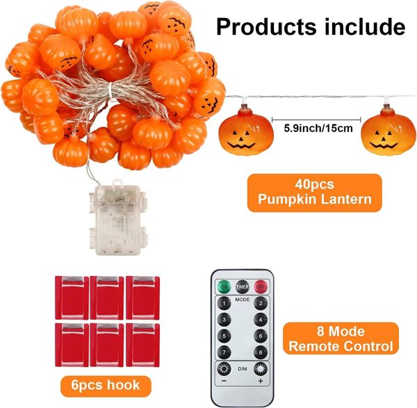 Halloween Lights,20Ft 40 Leds Holiday String Lights For Outdoor Decor,Battery Operated 8 Mode Waterproof Pumpkin String For Party Decorations