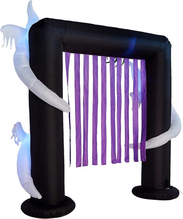 Two Halloween Party Decorations Bundle, Includes 7 Foot Long Inflatable Grim Reaper On Motorcycle, And 8 Foot Tall Inflatable Ghosts Spider Archway Arch Outdoor Indoor Blowup With Lights