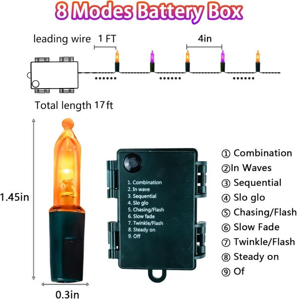 4 Pack Purple And Orange Halloween Lights Battery Operated With Timer, Total 200Led 64Ft Waterproof Fairy String Lights, 8 Modes Twinkle Lights For Outdoor Indoor Garden Party Halloween Decoration