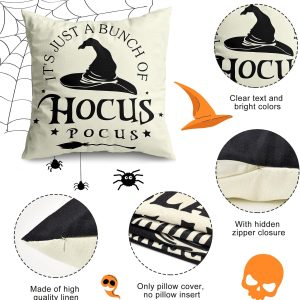 Halloween Decorations Pillow Covers 18X18 Set Of 4 Halloween Decor Indoor Outdoor Hocus Pocus Farmhouse Saying Halloween Decorative Cushion Cases Party Supplies For Home Sofa Couch Bed Chair