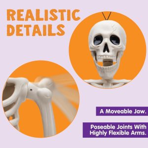 Joyin 5 Pcs Posable Halloween Skeletons 16 Inches Full Body Posable Joints Hanging Skeletons For Graveyard Decorations, Haunted House Accessories, Spooky Scene Party Favors