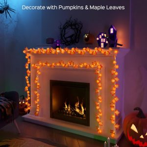 Jackyled Halloween String Lights 30-Led Pumpkin Maple Leaf Decor Lights 15 Ft 8 Modes With Remote Control And Timer Ip65 Waterproof Battery-Powered For Indoor Outdoor Festival Party Decoration