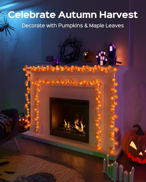 Jackyled Halloween String Lights 30-Led Pumpkin Maple Leaf Decor Lights 15 Ft 8 Modes With Remote Control And Timer Ip65 Waterproof Battery-Powered For Indoor Outdoor Festival Party Decoration