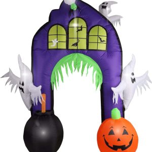 Fun Costumes 9Ft Ghosts Castle Archway Inflatable Outdoor Decoration, Purple Scary Light-Up Airblown Halloween Display Decor