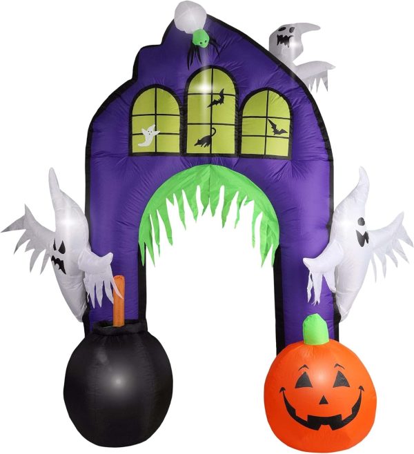 Fun Costumes 9Ft Ghosts Castle Archway Inflatable Outdoor Decoration, Purple Scary Light-Up Airblown Halloween Display Decor