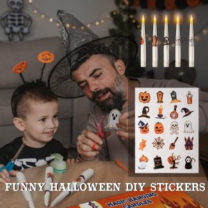 Halloween Decorations, 20Pcs Floating Candles With Wand Remote, Flickering Warmer Light Flameless Candles, Hanging Candles With Diy Sticker, Halloween Decorations Decor Indoor Outdoor Party (20)